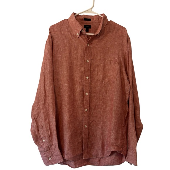 J. Crew Slim Fit Linen Men’s Shirt in Red Chambray Size Large - Picture 1 of 5
